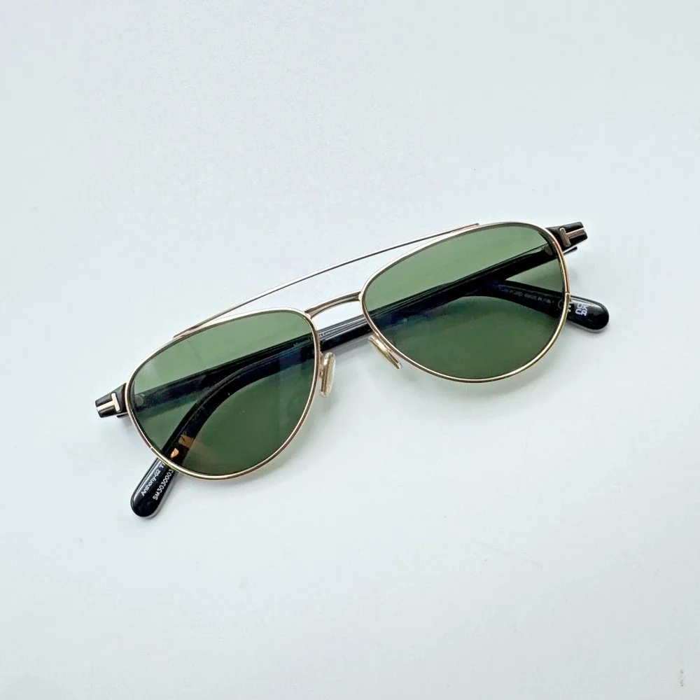 Tom Ford Sunglasses Anthony-02 TF1361 28N Gold Pilot Frame Green Glass Lens 55mm
